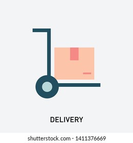 Delivery hand cart with box vector illustration in modern flat style. Design elements for mobile and web applications.