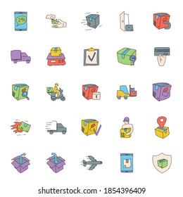 delivery hand drawn linear doodles isolated on white background. delivery icon set for web and ui design, mobile apps and print products