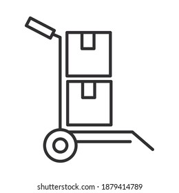 delivery handcart cardboard boxes vector illustration line style design