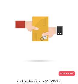 Delivery hands to hands color icon. Flat design. Delivery theme for web and mobile