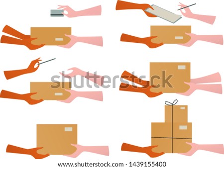 Delivery hands concept set. Cardbox, credit card