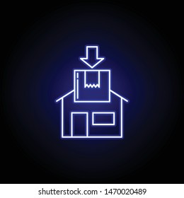 delivery home parcel line icon in blue neon style. Set of logistics illustration icons. Signs, symbols can be used for web, logo, mobile app, UI, UX