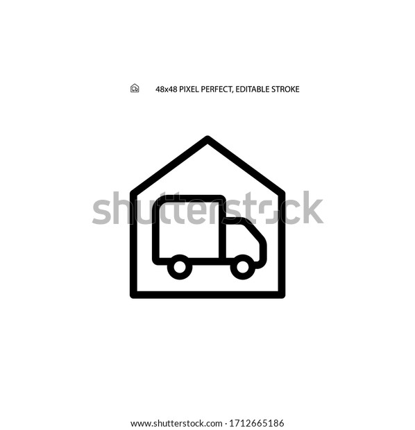 Delivery to home simple\
black line web icon vector illustration. Editable stroke. 48x48\
Pixel Perfect.