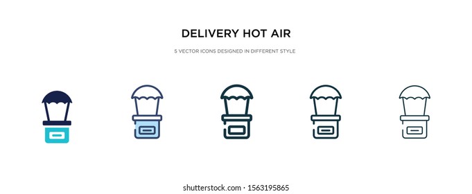 delivery hot air balloon icon in different style vector illustration. two colored and black delivery hot air balloon vector icons designed in filled, outline, line and stroke style can be used for