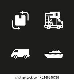 delivery icon. 4 delivery vectors with box, ship, van and truck icons for web and mobile app