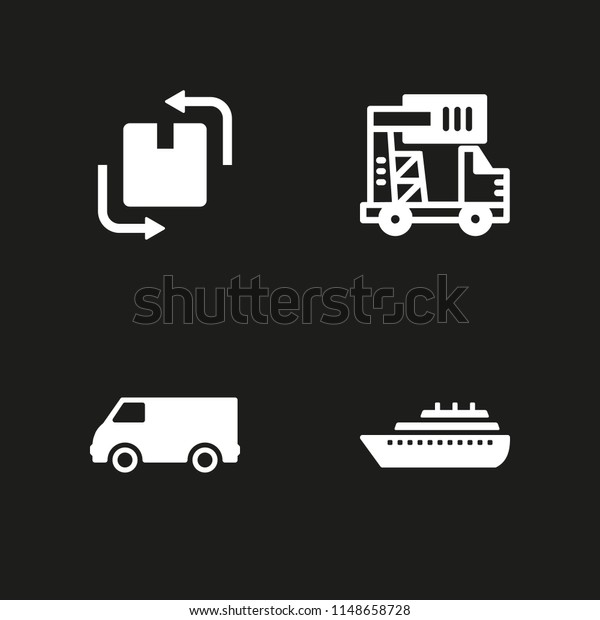delivery icon. 4 delivery vectors with\
box, ship, van and truck icons for web and mobile\
app