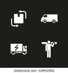 delivery icon. 4 delivery vectors with van, delivery truck, box and carrying icons for web and mobile app