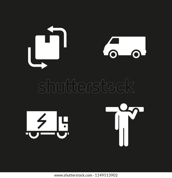 delivery icon. 4 delivery\
vectors with van, delivery truck, box and carrying icons for web\
and mobile app