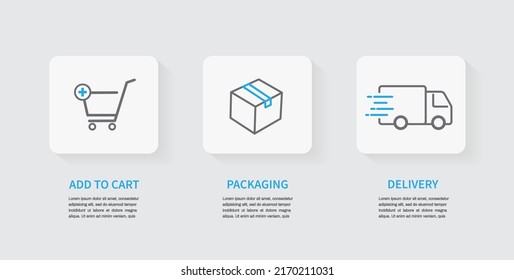 Icono de entrega, Icono de Añadir al carrito, Icono de empaquetado. Diseño para aplicaciones web y móviles. Concepto de compra en línea.Ilustración vectorial.