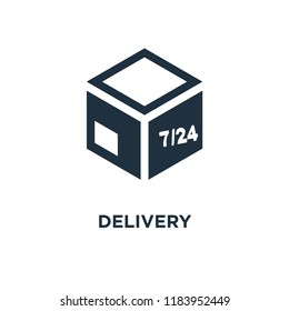 Delivery icon. Black filled vector illustration. Delivery symbol on white background. Can be used in web and mobile.