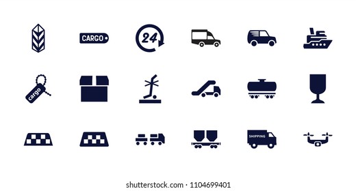 Delivery icon. collection of 18 delivery filled icons such as taxi, parcel, ship, cargo tag, no standing nearby, cargo, 24 hours. editable delivery icons for web and mobile.