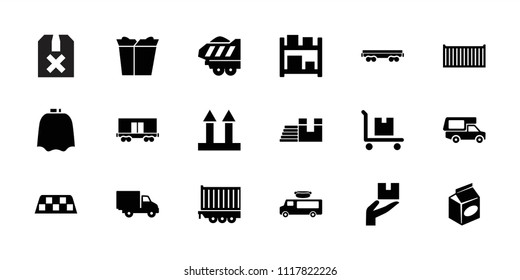 Delivery icon. collection of 18 delivery filled icons such as hairdresser peignoir, take away food, cargo arrow up, cargo on cart. editable delivery icons for web and mobile.