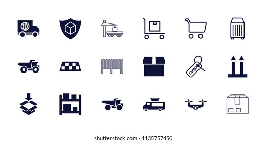 Delivery icon. collection of 18 delivery filled and outline icons such as truck, parcel, cargo insurance, box, storage. editable delivery icons for web and mobile.