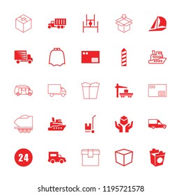 Delivery icon. collection of 25 delivery filled and outline icons such as ship, sailboat, van, take away food, truck, 24 hours. editable delivery icons for web and mobile.