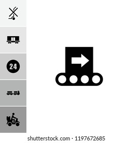 Delivery icon. collection of 6 delivery filled icons such as truck with luggage, cargo wagon, courier on motorcycle, 24 hours. editable delivery icons for web and mobile.