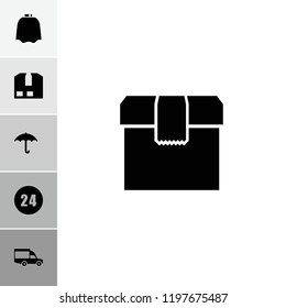 Delivery icon. collection of 6 delivery filled icons such as hairdresser peignoir, keep dry cargo, 24 hours, box, van. editable delivery icons for web and mobile.