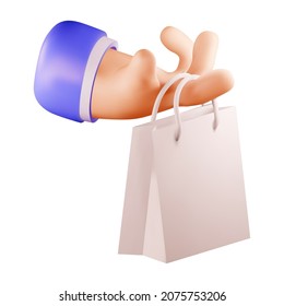 Delivery Icon Concept With 3d Rendered Cartoon Hand Holding Delivery Or Shopping Bag Isolated On White Background. Vector Illustration