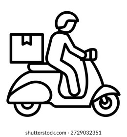 Ícone de entrega com um mensageiro entregando um pacote usando uma scooter