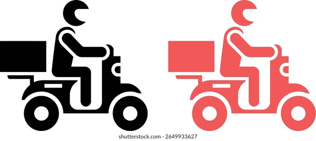 Delivery icon depicting courier riding scooter with food box