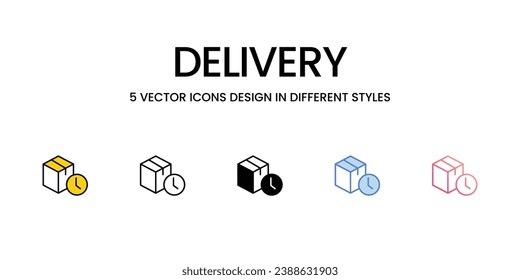 Diseño de iconos de entrega en estilo Cinco con barra modificable. Línea, Sólido, Línea plana, Color de tono Duo y Línea de degradado de color. Adecuado para diseño de páginas Web, aplicaciones móviles, UI, UX y GUI.