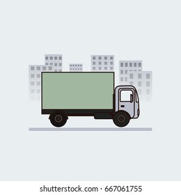 Delivery icon in flat style. Contour truck on the road in the street.