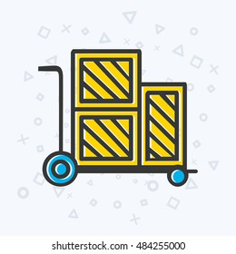 Delivery icon in flat style. Transportation hand truck with boxes. Colored sign for website, mobile app, design project. Vector illustration.