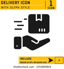 Delivery icon with glyph style isolated on white background. Freight vector icon for web design, ui, ux, cellular apps and mobile apps. Flat design for business, ecommerce, logistics and more