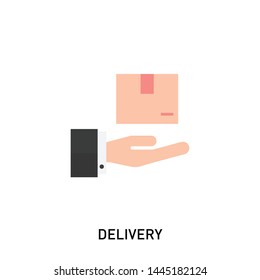 Delivery icon. Hand holding a box. Vector illustration in modern flat style.