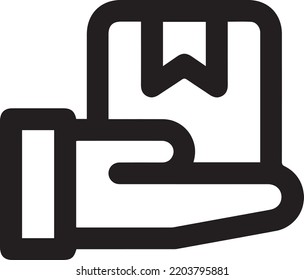 Delivery icon. Hand holding package. Shipment, shipping, courier service concepts. Simple thin line design. Vector icon

