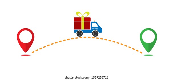 Delivery icon from one point to another. Flat design.