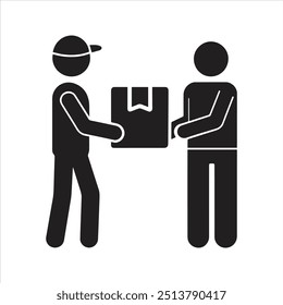 Delivery icon. Receiving parcel from delivery man. Cardboard box icon
