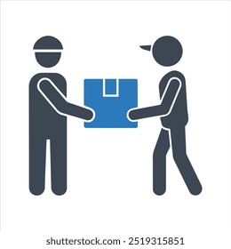 Delivery icon. Receiving parcel from delivery man. Cardboard box icon