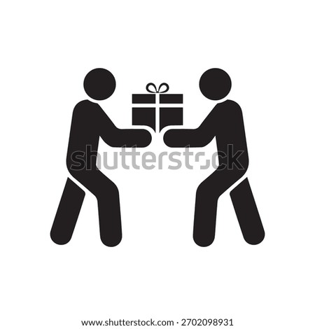 Delivery icon. Receiving parcel from delivery man. Cardboard box. Vector icon isolated on white background.
