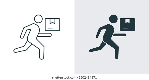 Delivery icon. Running delivery man holding box icon, postman, courier, home delivery, parcel, shipping concept