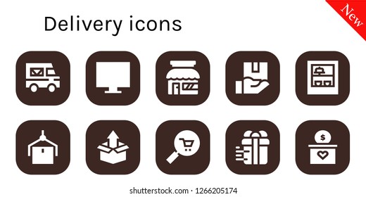  delivery icon set. 10 filled delivery icons. Simple modern icons about  - Delivery truck, Online shop, Store, Package, Shop, Commerce, Gift