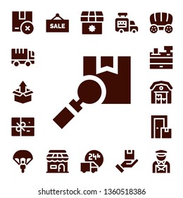delivery icon set. 17 filled delivery icons.  Simple modern icons about  - Package, Truck, Cash register, Warehouse, Box, Parachute, Sale, Shop, Delivery truck, Ice cream van