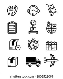 delivery icon set of black white
