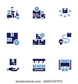 Delivery icon set. Bold style. Duotone colors. fooddelivery, deliverytruck, delivery, deliverybox, deliveryday.