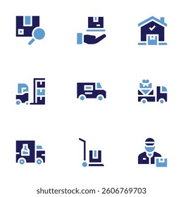 Delivery icon set. Bold style. Duotone colors. delivery, homedelivery, van, deliverytruck, deliveryman.