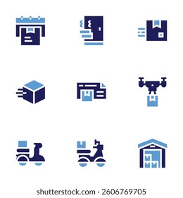 Delivery icon set. Bold style. Duotone colors. delivery, fooddelivery, fastdelivery, dronedelivery, scooter.