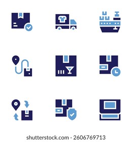 Delivery icon set. Bold style. Duotone colors. approved, deliverytruck, delivery, deliverybox, deliverytime, deliveryinsurance.