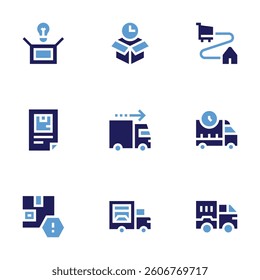 Delivery icon set. Bold style. Duotone colors. bulb, time, delivery, deliverytruck, fastdelivery, deliverybox.