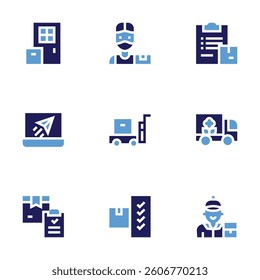 Delivery icon set. Bold style. Duotone colors. delivery, deliveryman, content, deliverycart, checklist.