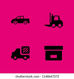 delivery icon set. box, pickup truck and forklift vector icon for graphic design and web