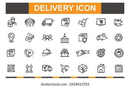 Delivery icon set. Cargo, transport, logistic, express, shipping and more line icon.