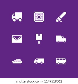 delivery icon set. closed envelope, kitchen pack and delivery truck vector icon for graphic design and web