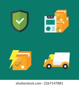 Juego de iconos de entrega, mensajero, paquete, camión de entrega, informe, carga, cajas e ilustración de vector blindado. adecuado para muchos fines.