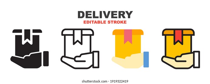Delivery icon set with different styles. Colored vector icons designed in filled, outline, flat, glyph and line colored. Editable stroke style can be used for web, mobile, ui and more.