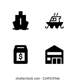 delivery icon set. donation box, ship and warehouse vector icon for graphic design and web