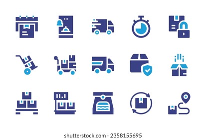 Delivery icon set. Duotone color. Vector illustration. Containing shipping, deliver, interface, delivery truck, cash, pre order, delivery box, delivery bike.